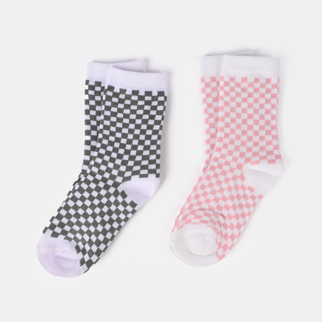 Infant Girls Basic Pack of 2 Socks Check-Black/Pink