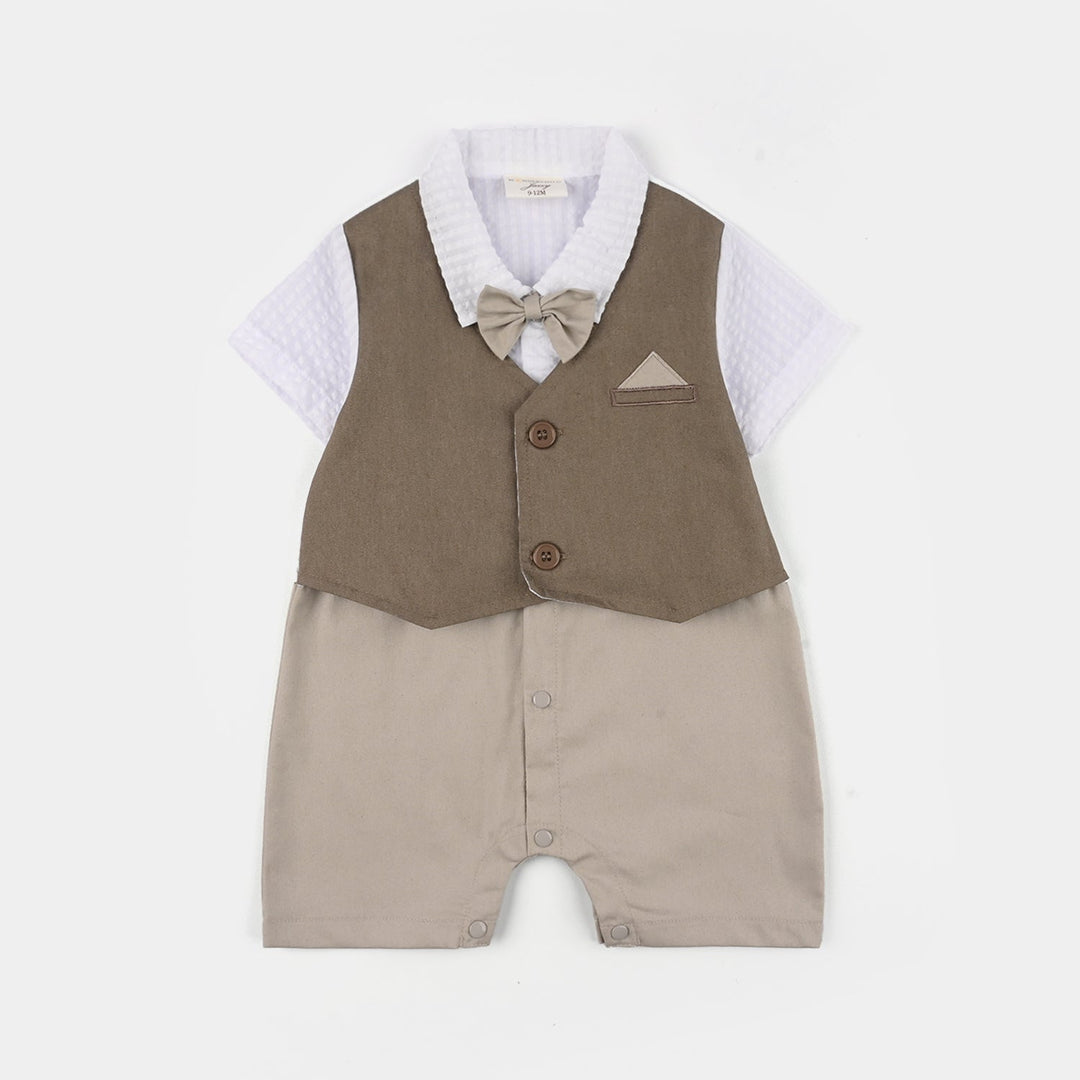 Infant Boys Jersey/Terry Romper - Beige