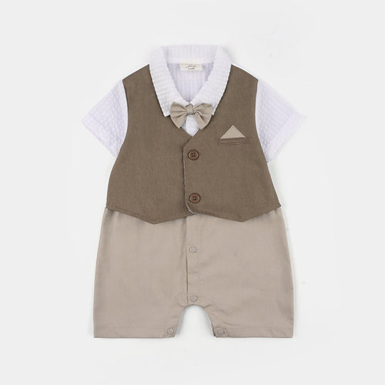 Infant Boys Jersey/Terry Romper - Beige