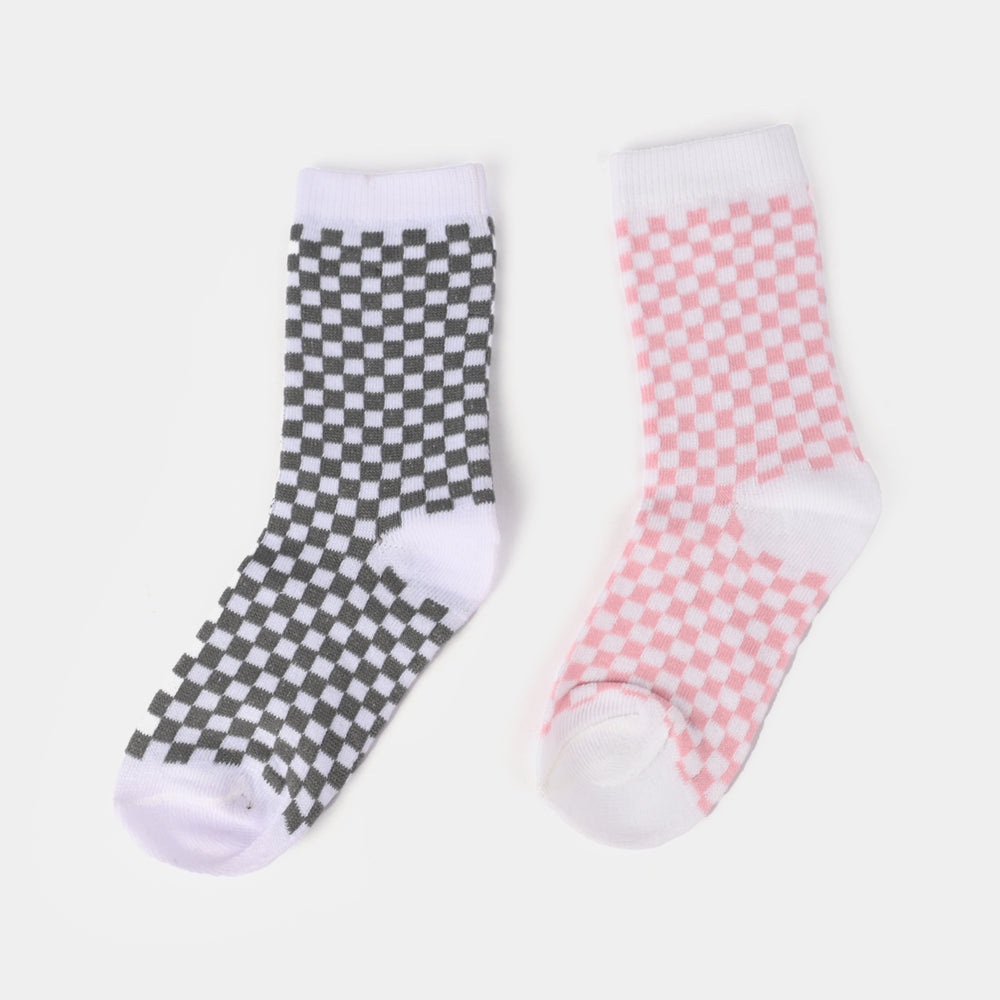 Infant Girls Basic Pack of 2 Socks Check-Black/Pink