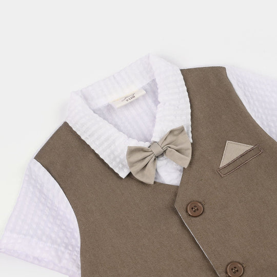 Infant Boys Jersey/Terry Romper - Beige