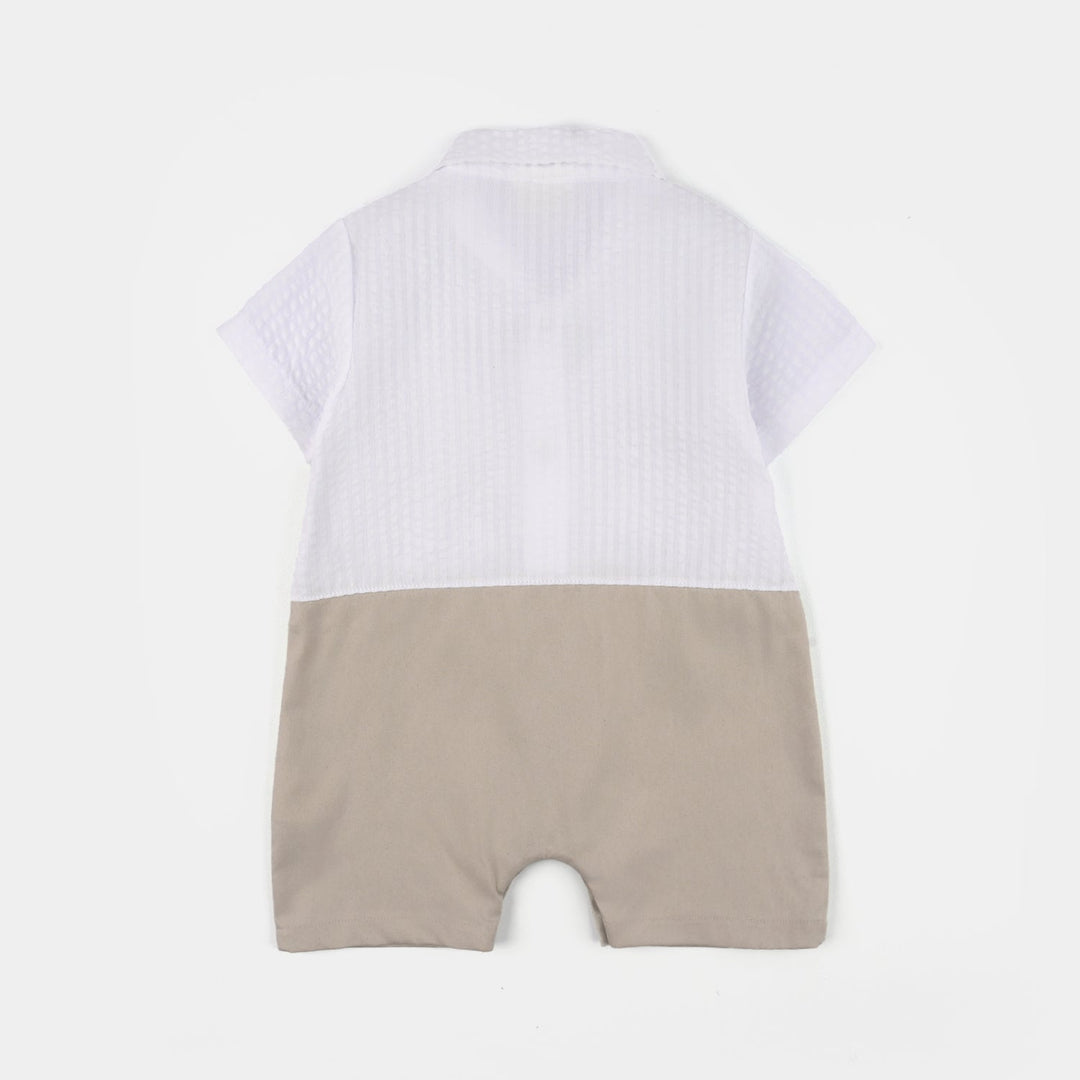 Infant Boys Jersey/Terry Romper - Beige