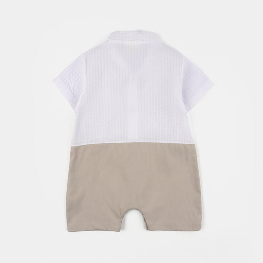 Infant Boys Jersey/Terry Romper - Beige