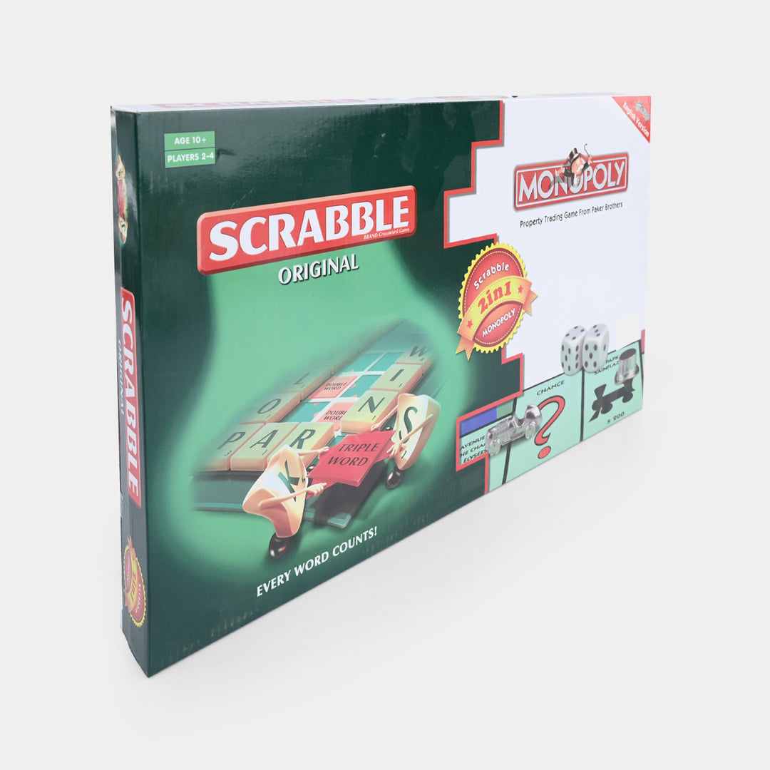 2-in-1 Scrabble Original & Monopoly Board Game Combo