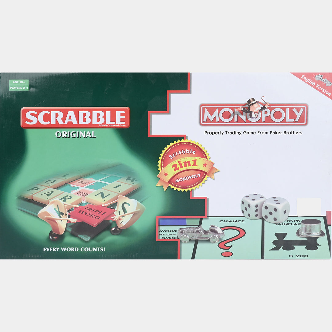 2-in-1 Scrabble Original & Monopoly Board Game Combo