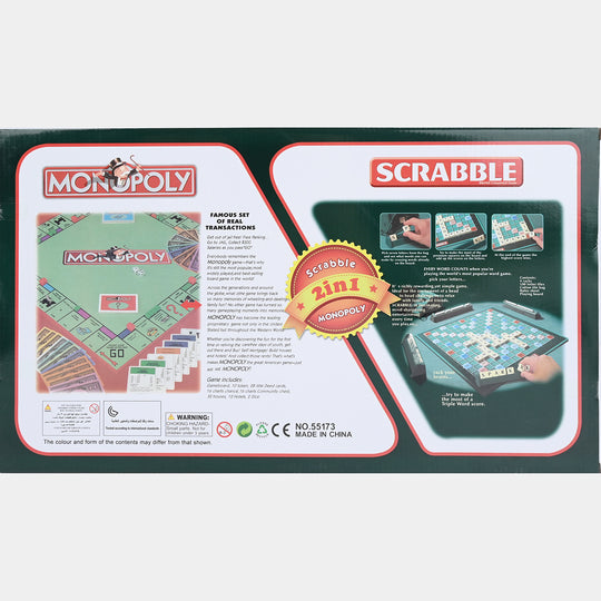 2-in-1 Scrabble Original & Monopoly Board Game Combo