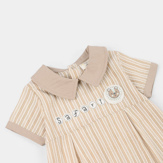 Infant Boys Jersey/Terry Romper - Beige