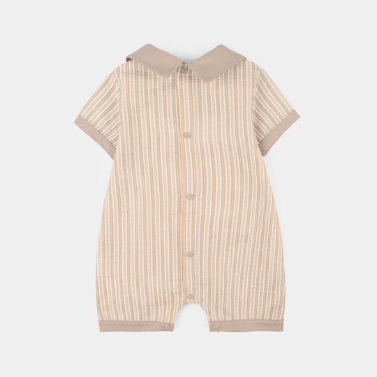 Infant Boys Jersey/Terry Romper - Beige