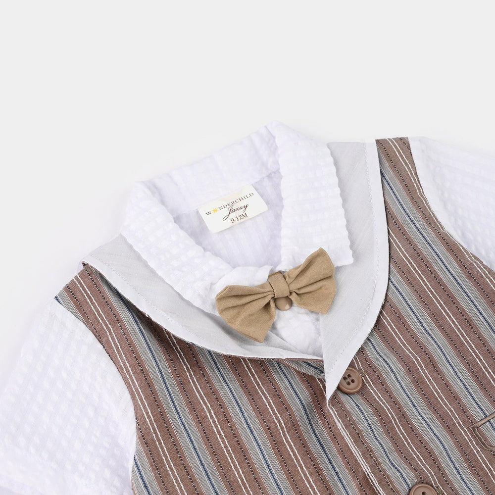 Infant Boys Jersey/Terry Romper - Beige
