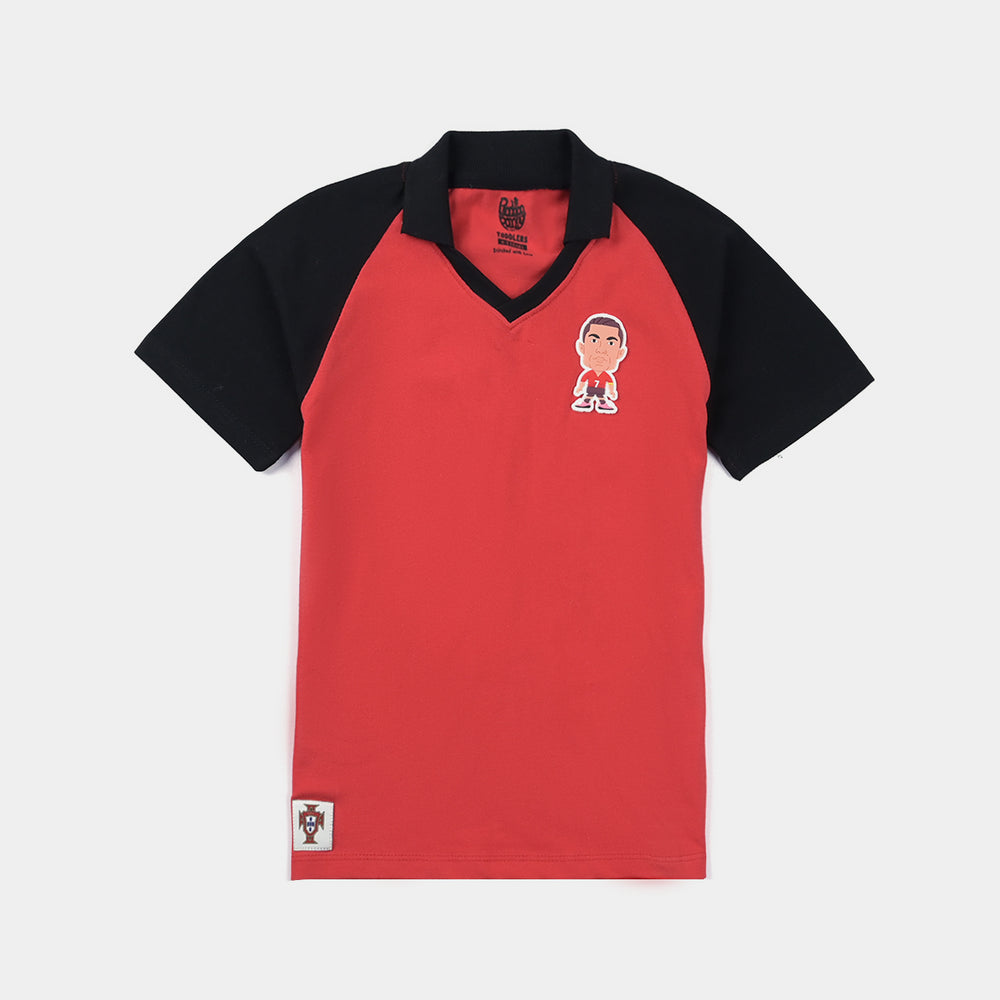 Boys Jumbo Pique Raglan Polo - Red/Black