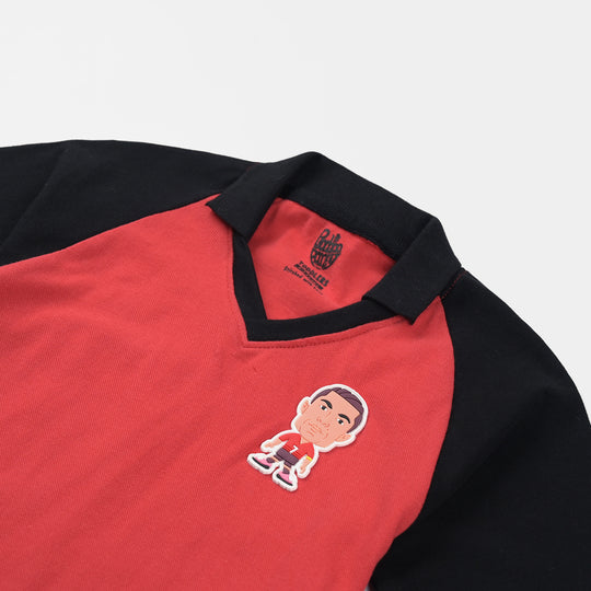 Boys Jumbo Pique Raglan Polo - Red/Black