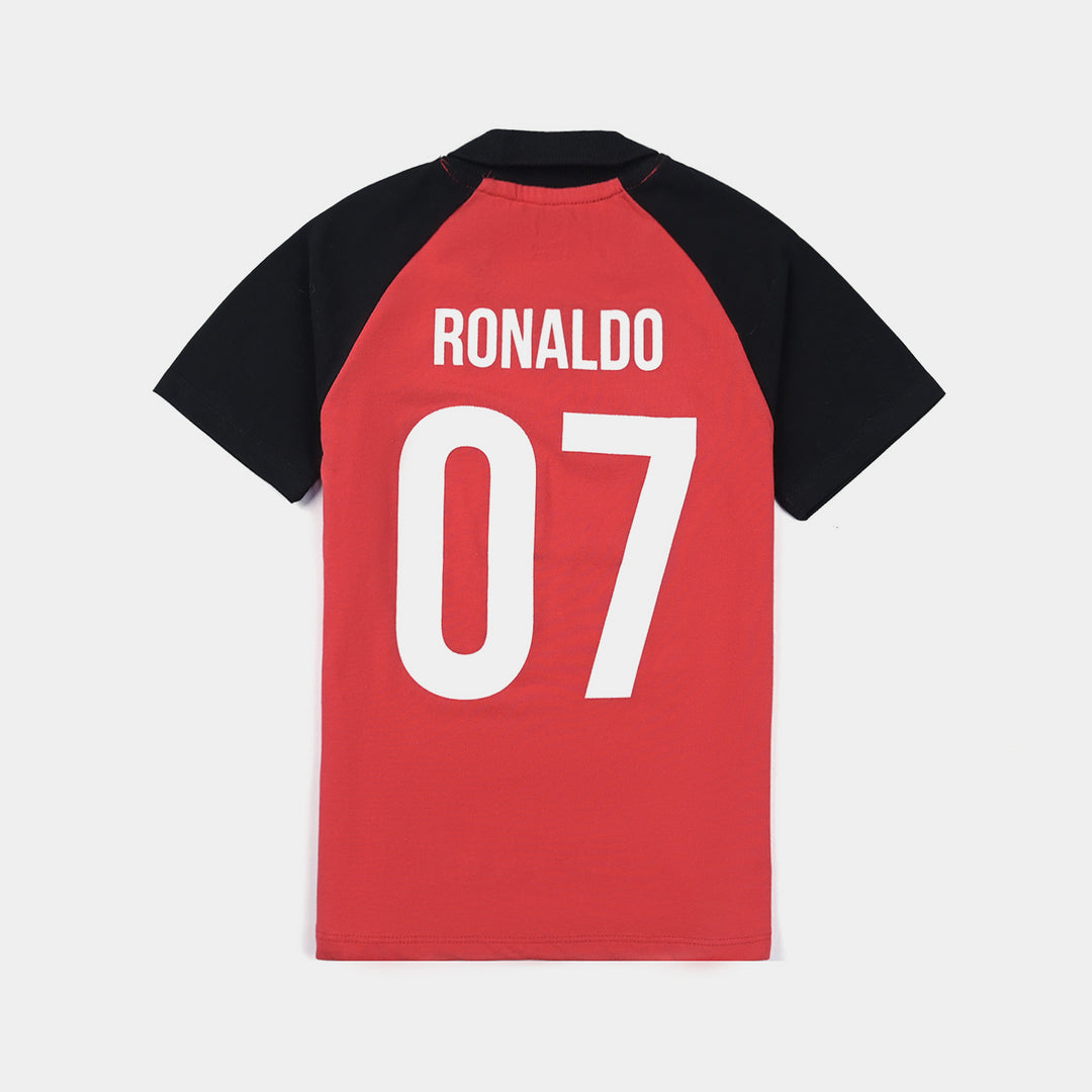 Boys Jumbo Pique Raglan Polo - Red/Black