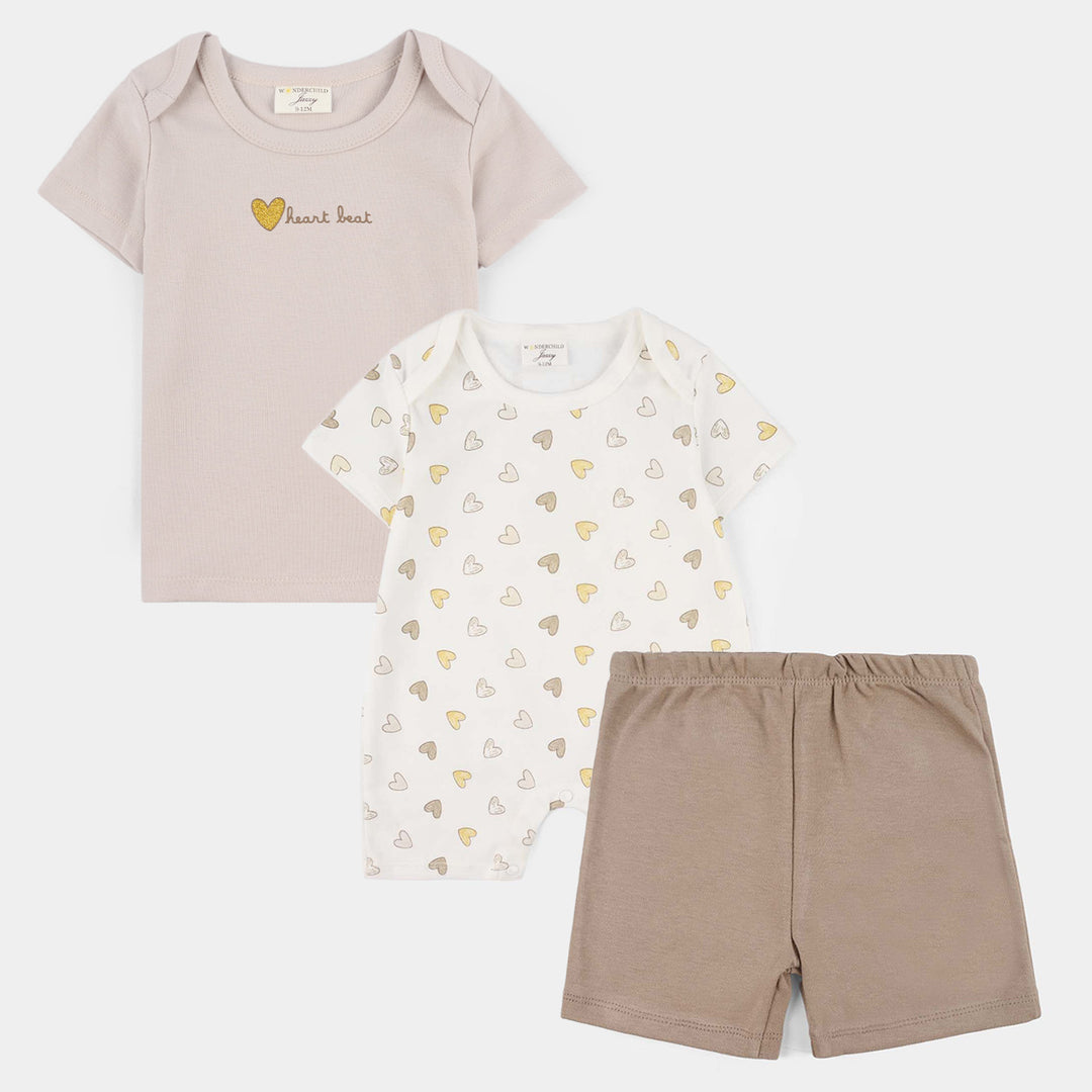 Infant Girls Jersey/Terry 3Pc Suit - Grey