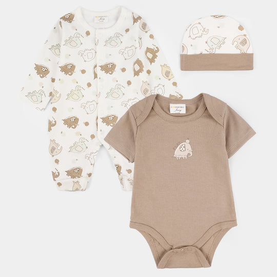 Infant Boys Jersey/Terry 3Pc Gift Set-Brown. White
