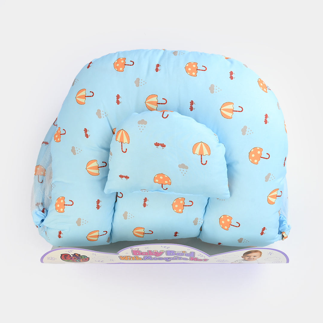 Infant Umbrella Bed (With Mosquito Net) - White/Blue