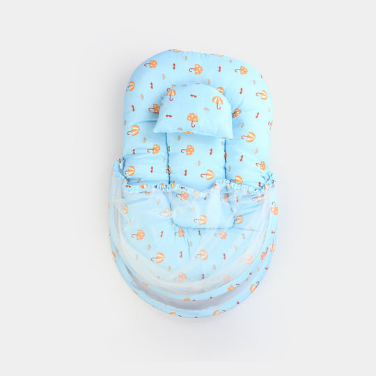Infant Umbrella Bed (With Mosquito Net) - White/Blue