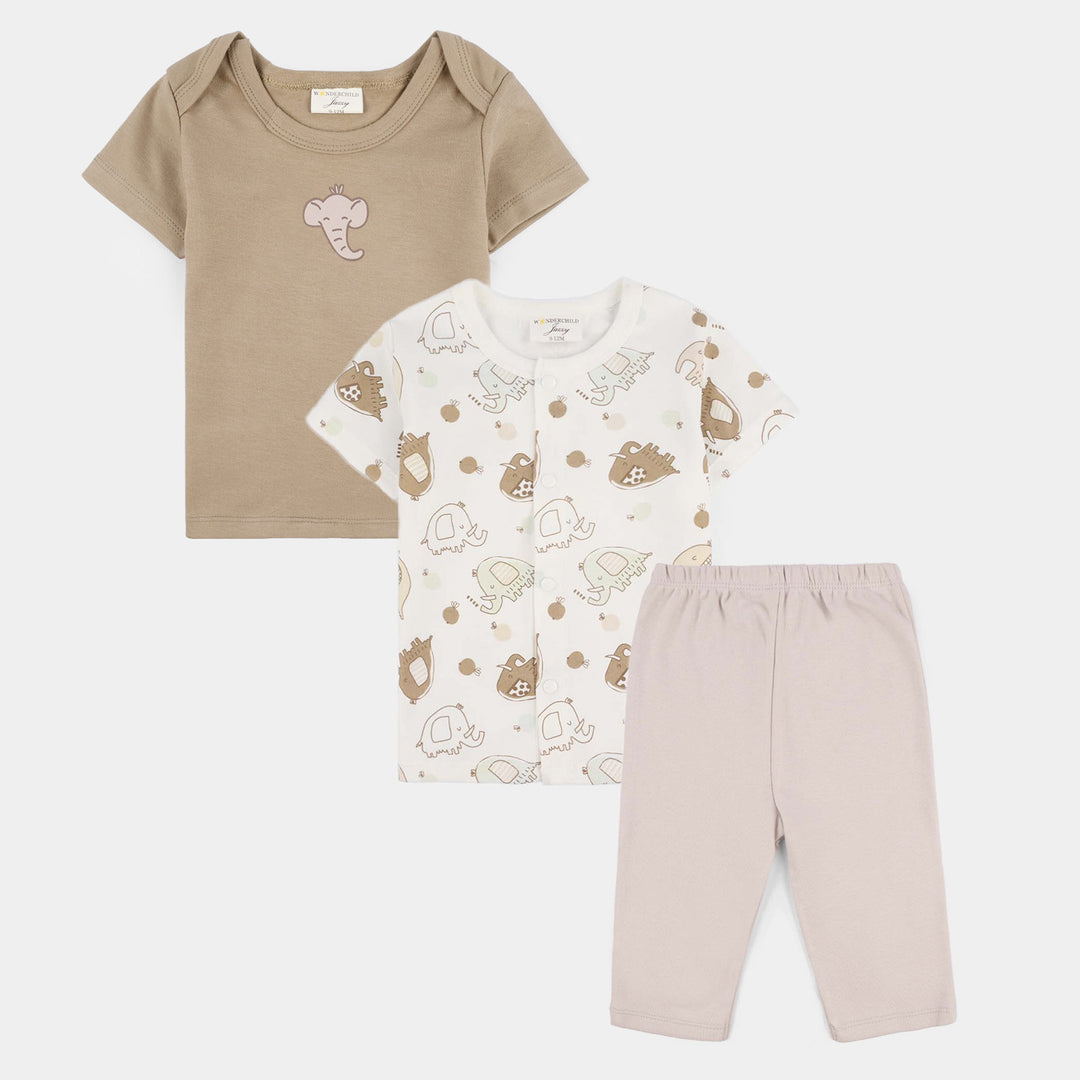Infant Boys Jersey/Terry 3-Pc Gift Set - Brown/White