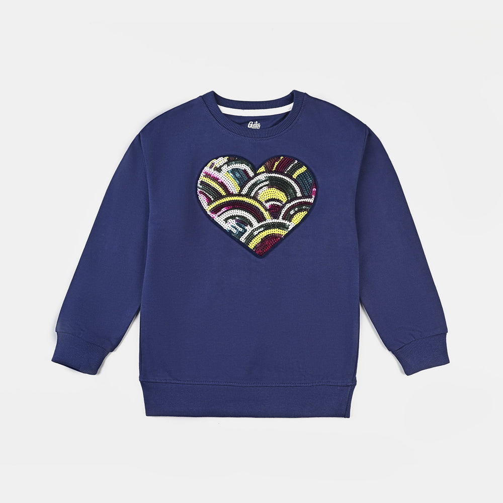 Girls Cotton Terry 2-Piece Suit (Heart) - Navy Blue