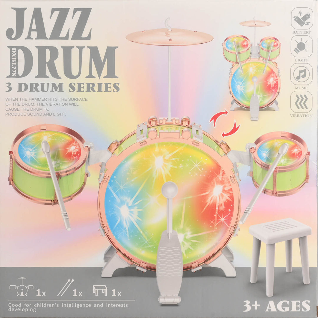 Kids 3-Drum Playset with Foot Pedal & Seat