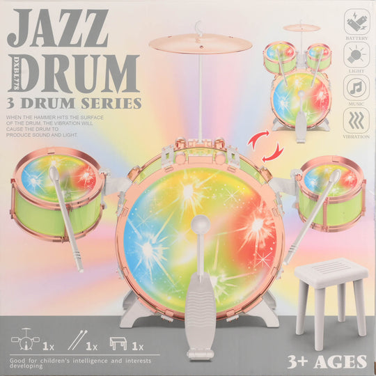 Kids 3-Drum Playset with Foot Pedal & Seat