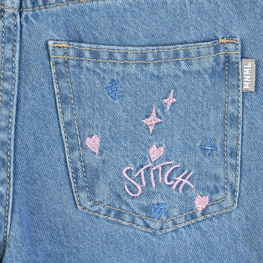 Girls Denim Rigid Pant Stitch - Dark Blue