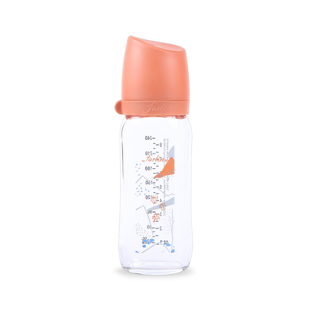 Farlin Wide Neck Glass Feeder 240ml ORANGE