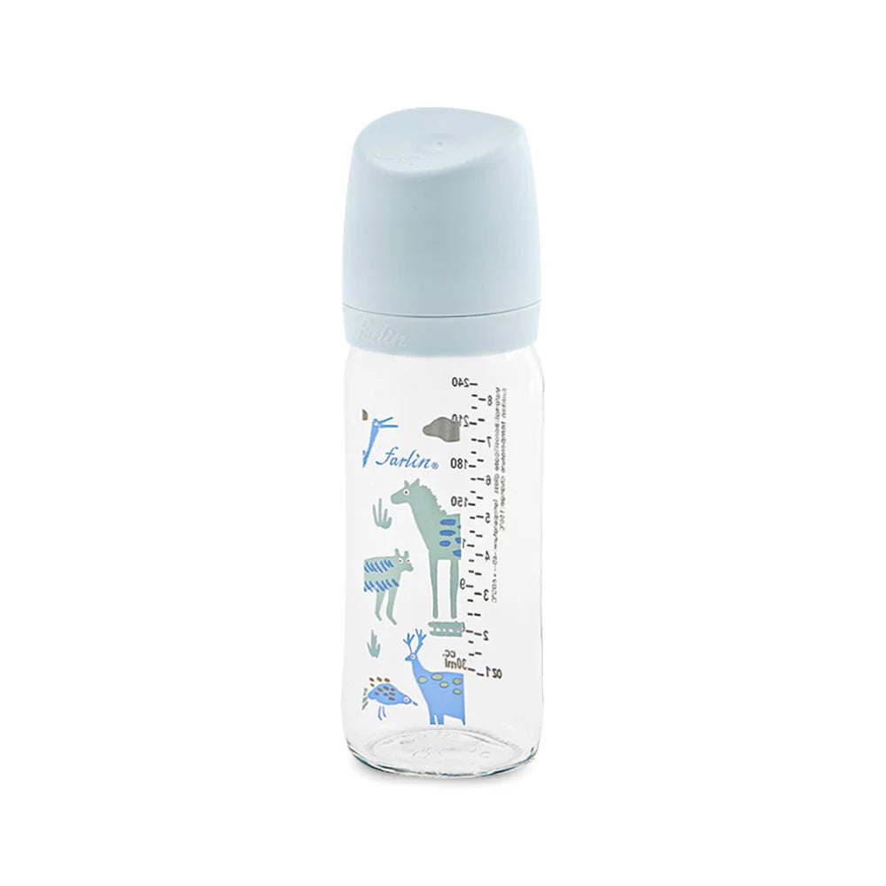 Farlin Wide-Neck Glass Feeding Bottle 240ml – Blue
