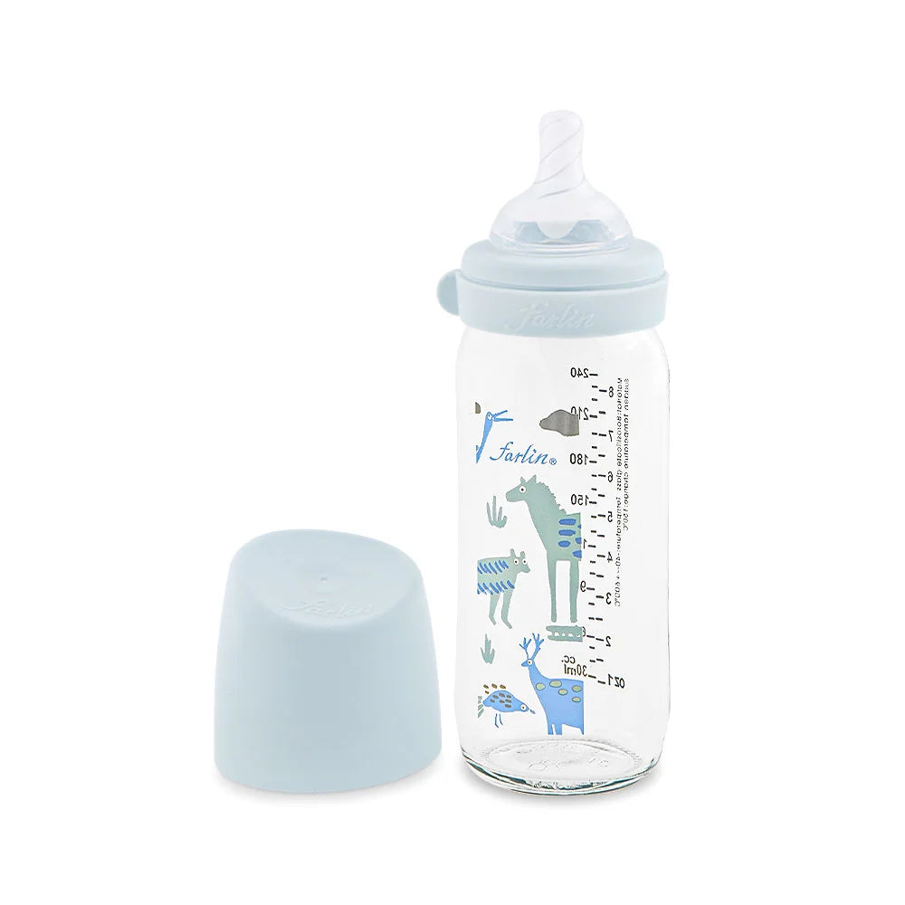 Farlin Wide-Neck Glass Feeding Bottle 240ml – Blue