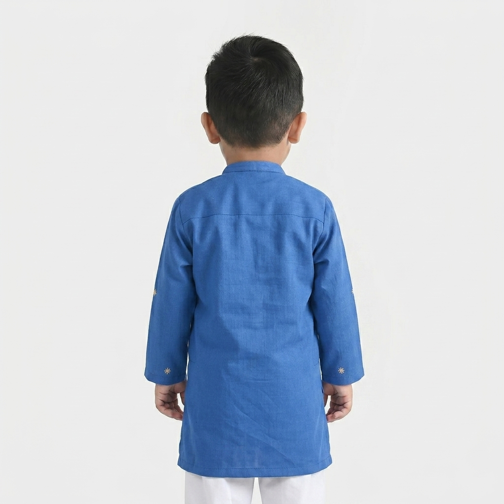 Infant Boys Cotton Slub Printed Kurta (Funk) - Blue