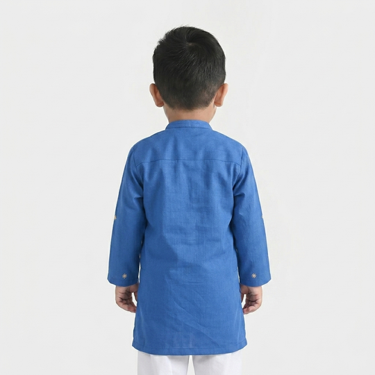Infant Boys Cotton Slub Printed Kurta (Funk) - Blue
