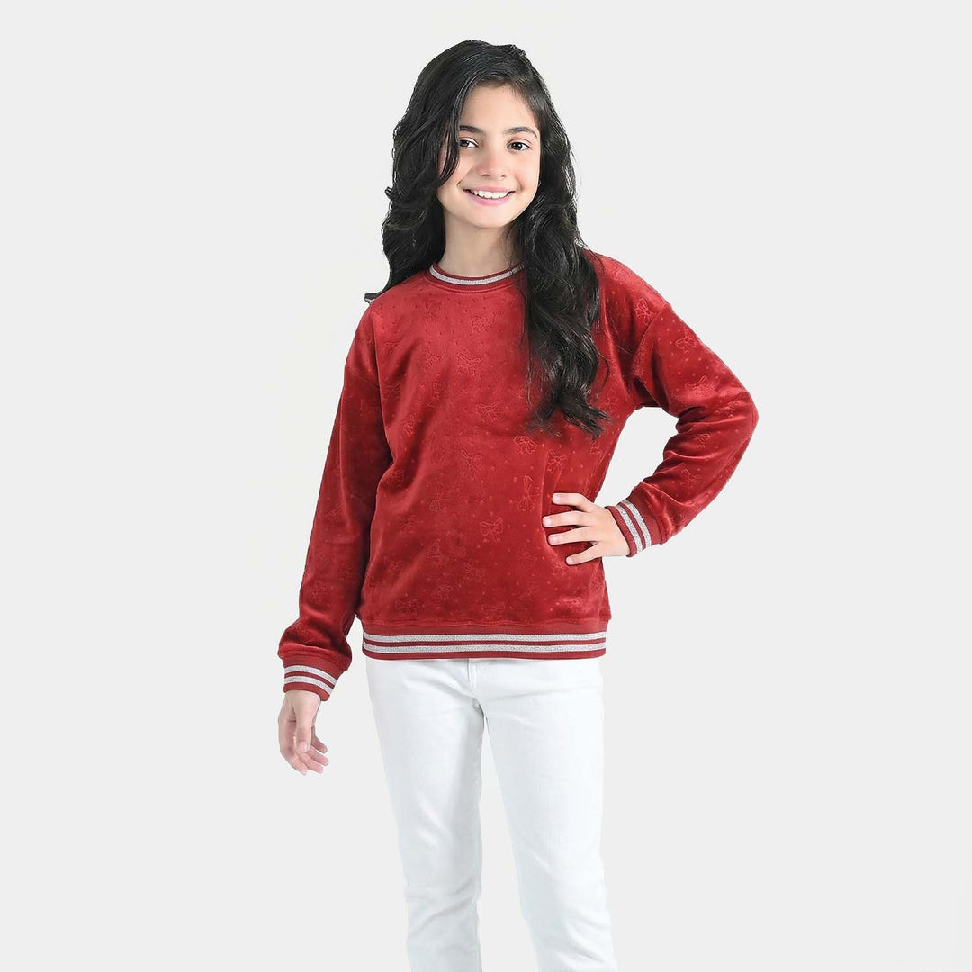 Girls Soft Plush Sweatshirt (Bow) - Red