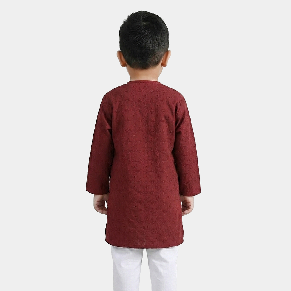 Infant Boys Cotton Poplin Kurta (Winery Chikankari) - Maroon