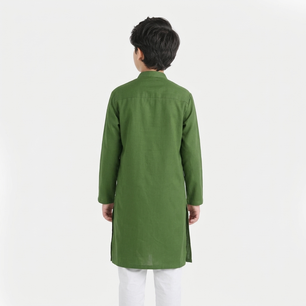 Boys Cotton Slub Basic Kurta (Forest ELF) - Green