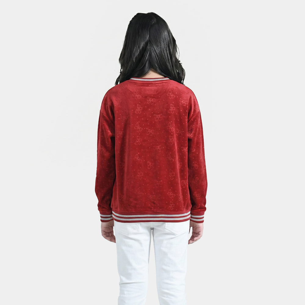Girls Soft Plush Sweatshirt (Bow) - Red