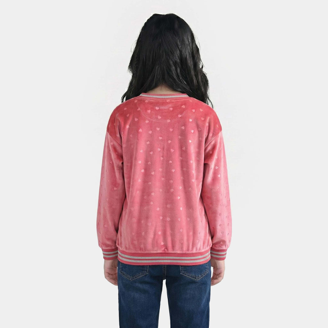 Girls Soft Plush Sweatshirt Pink (Hearts) - Pink