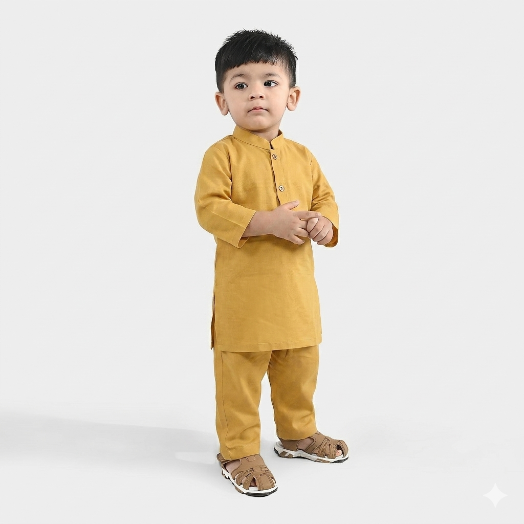 Infant Boys Kurta Pajama (Honey Mustard) - Yellow