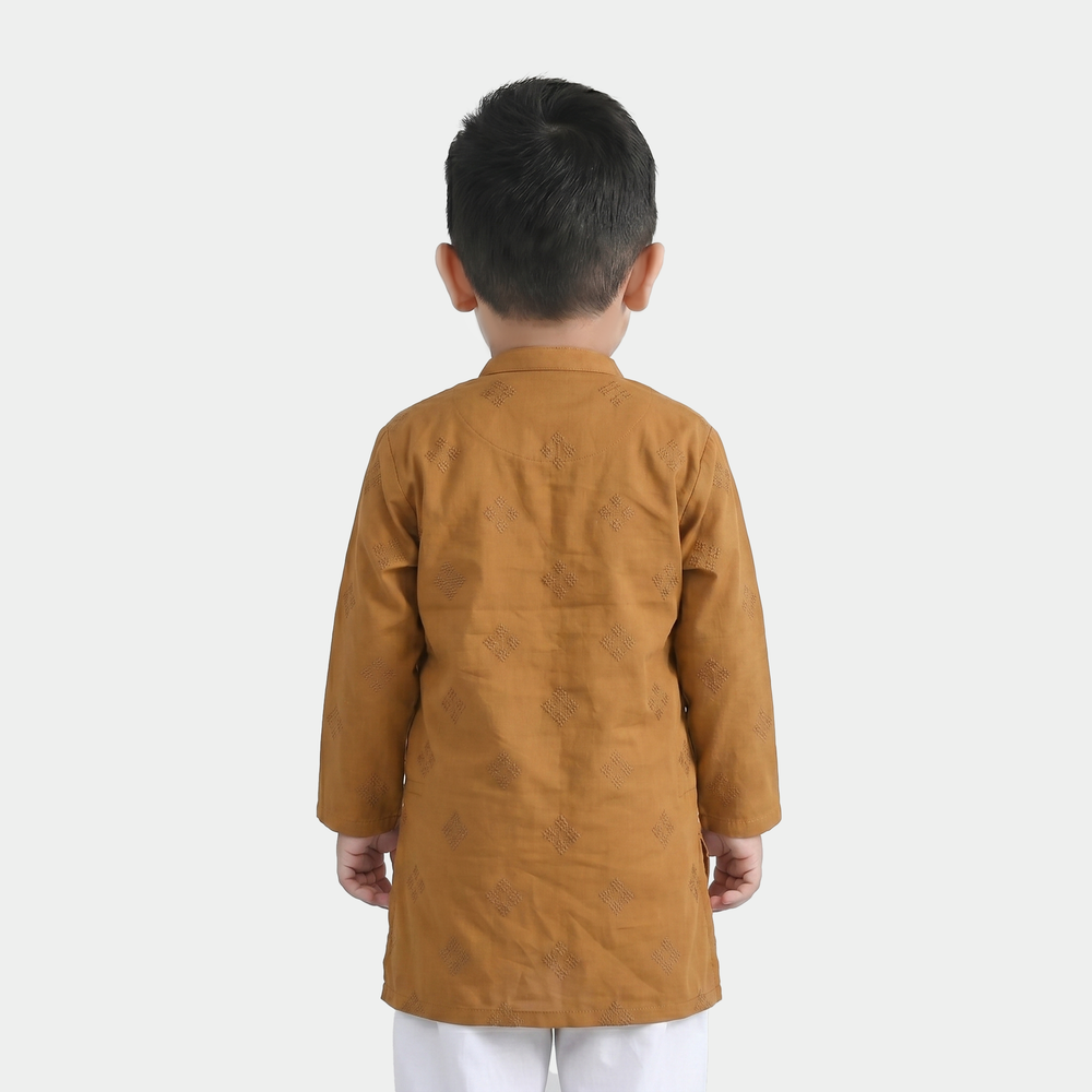 Infant Boys Cotton Jacquard Kurta (Tone on Tone) - Brown