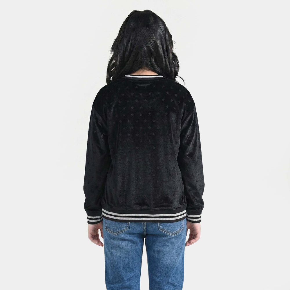 Girls Soft Plush Sweatshirt (Stars) - Black