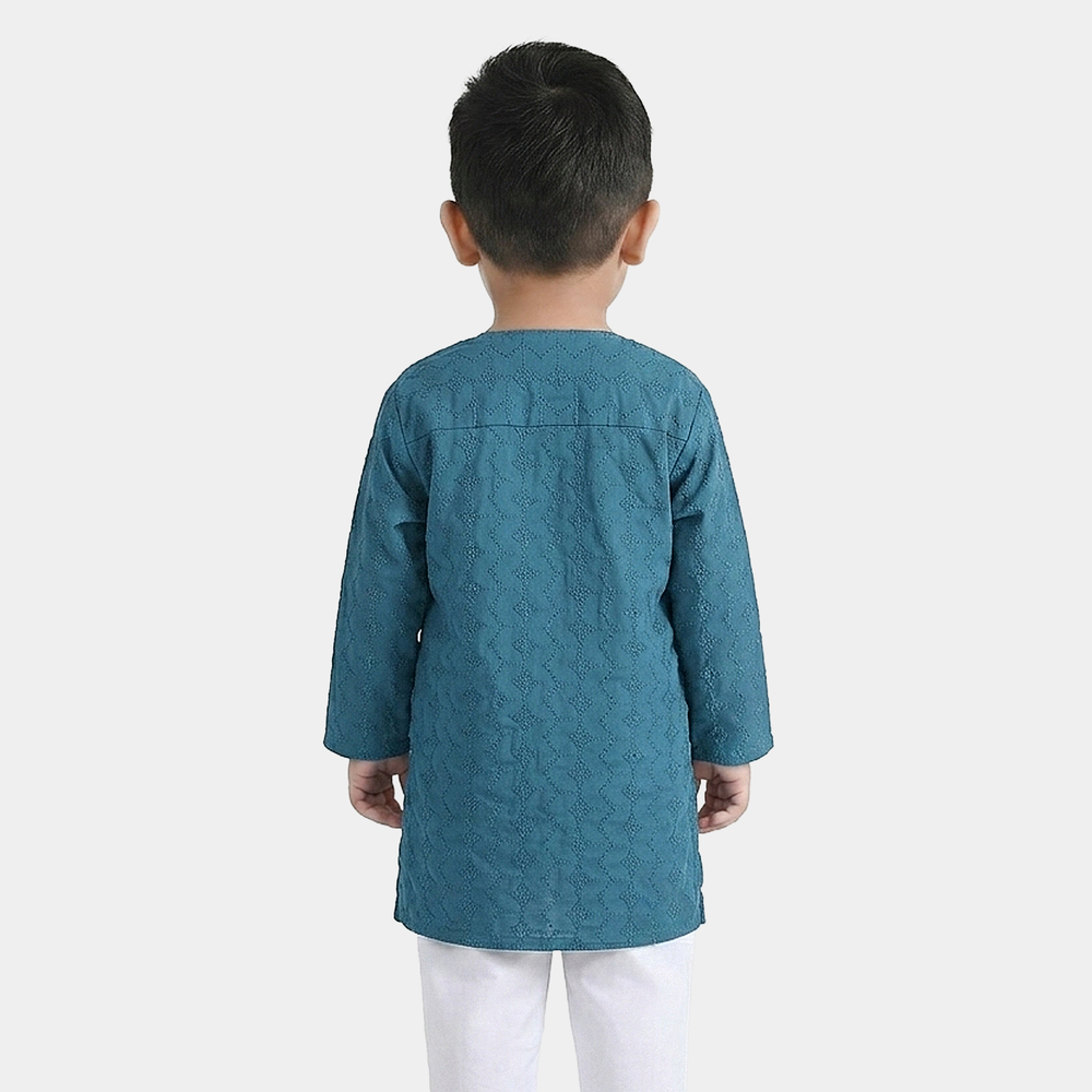 Infant Boys Cotton Chikankari Poplin Kurta - Teal Blue