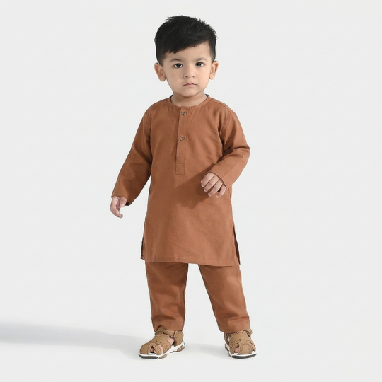 Infant Boys Poly Viscose Kurta Pajama - Brown