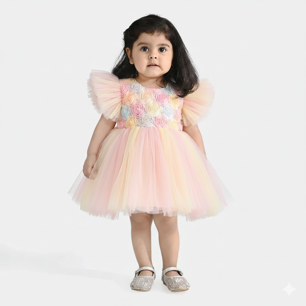 Infant Girls Net Fancy Frock-  Multi