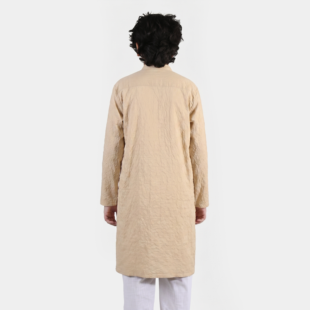 Teens Boys Cotton Poplin Kurta (Chikankari) - Beige
