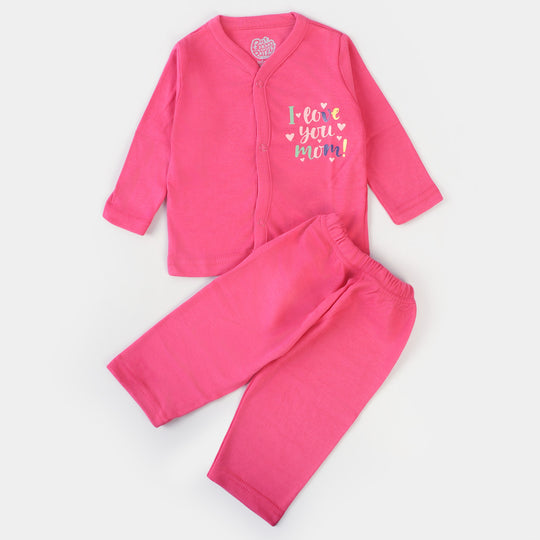 Infant Night Suit 2 Pcs Set 3-6M - Pink