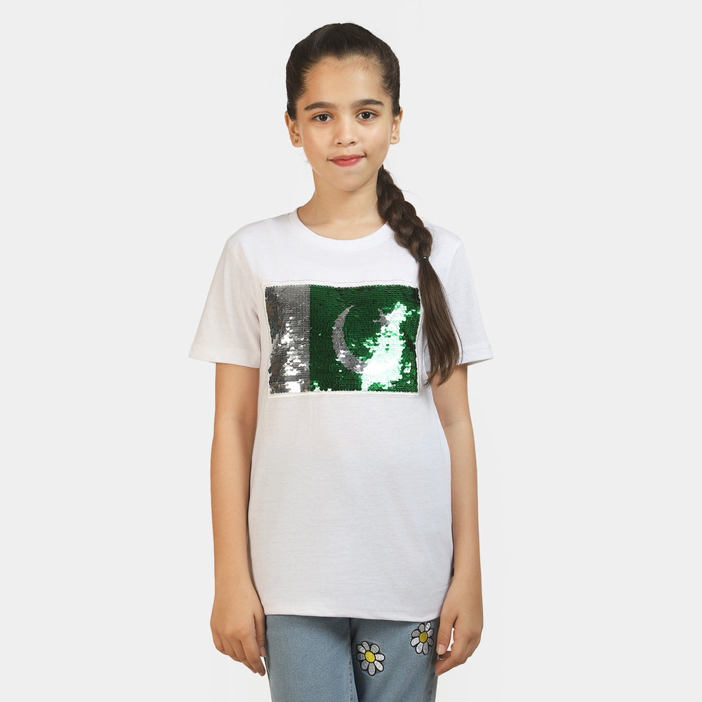 Unisex Applique Flag T-Shirt – White