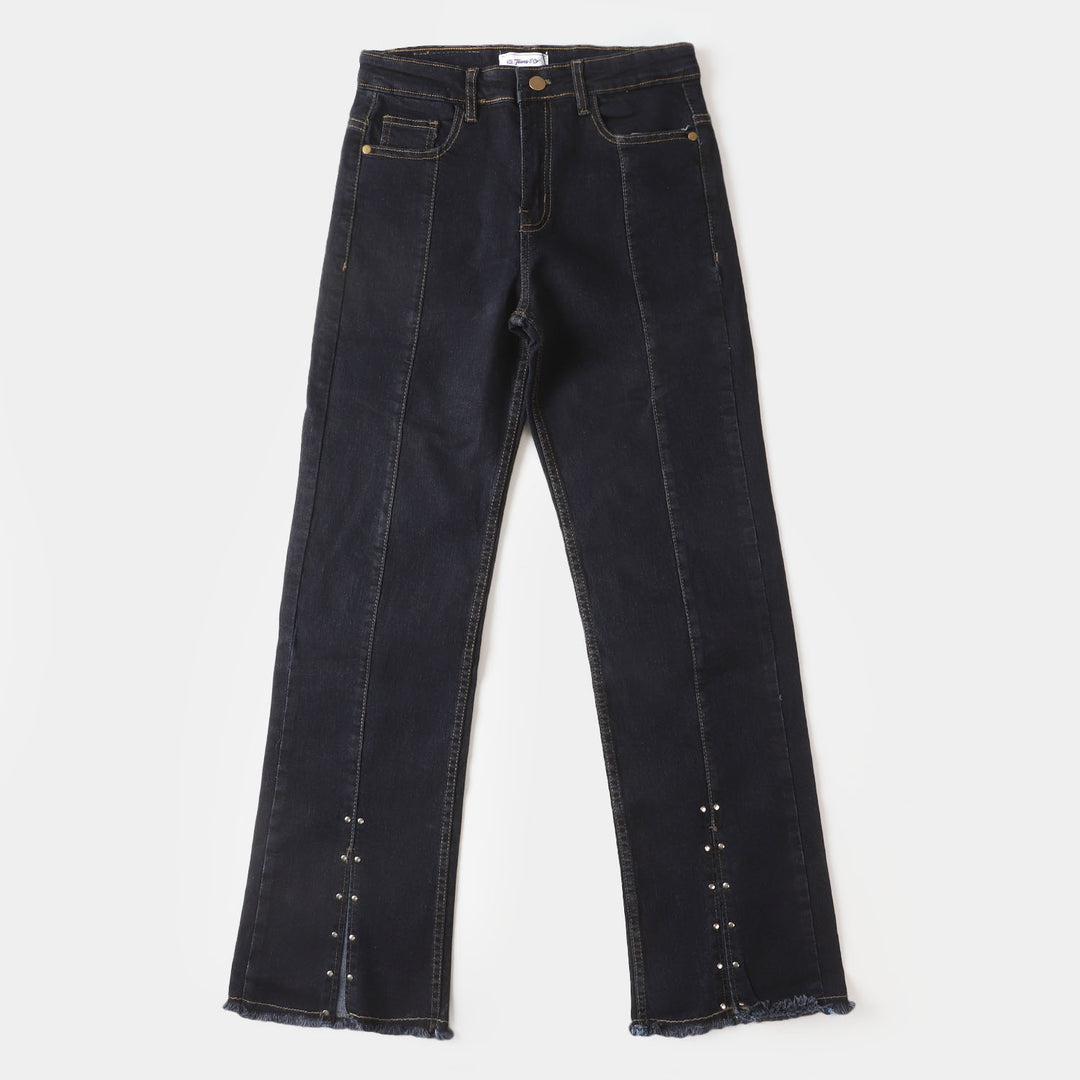 Teens Girls Denim Pant Silver Studs - DARK BLUE