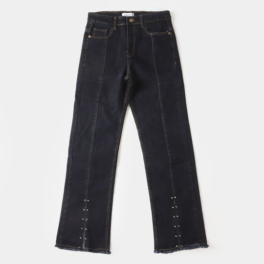 Teens Girls Denim Pant Silver Studs - DARK BLUE