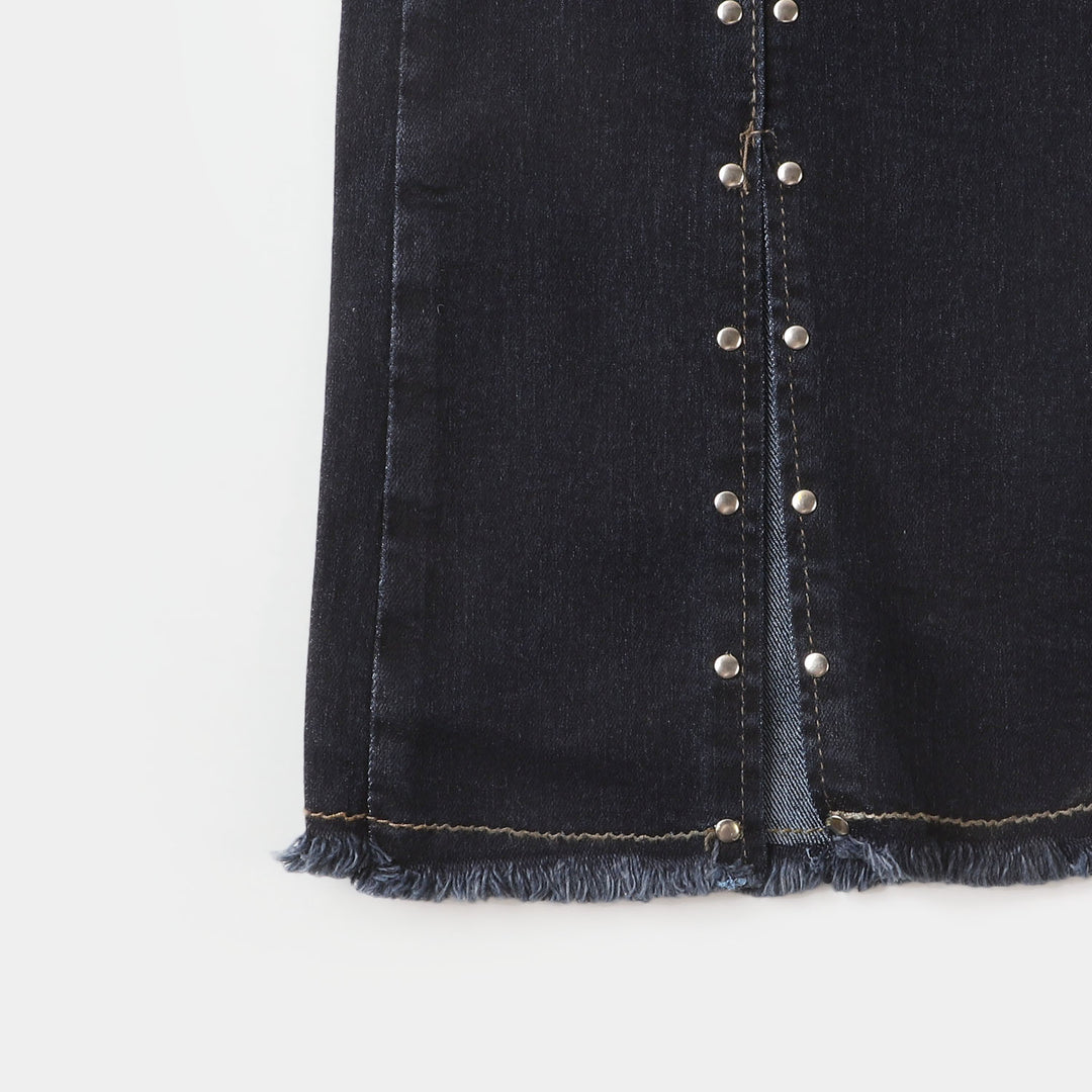 Teens Girls Denim Pant Silver Studs - DARK BLUE