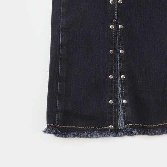 Teens Girls Denim Pant Silver Studs - DARK BLUE