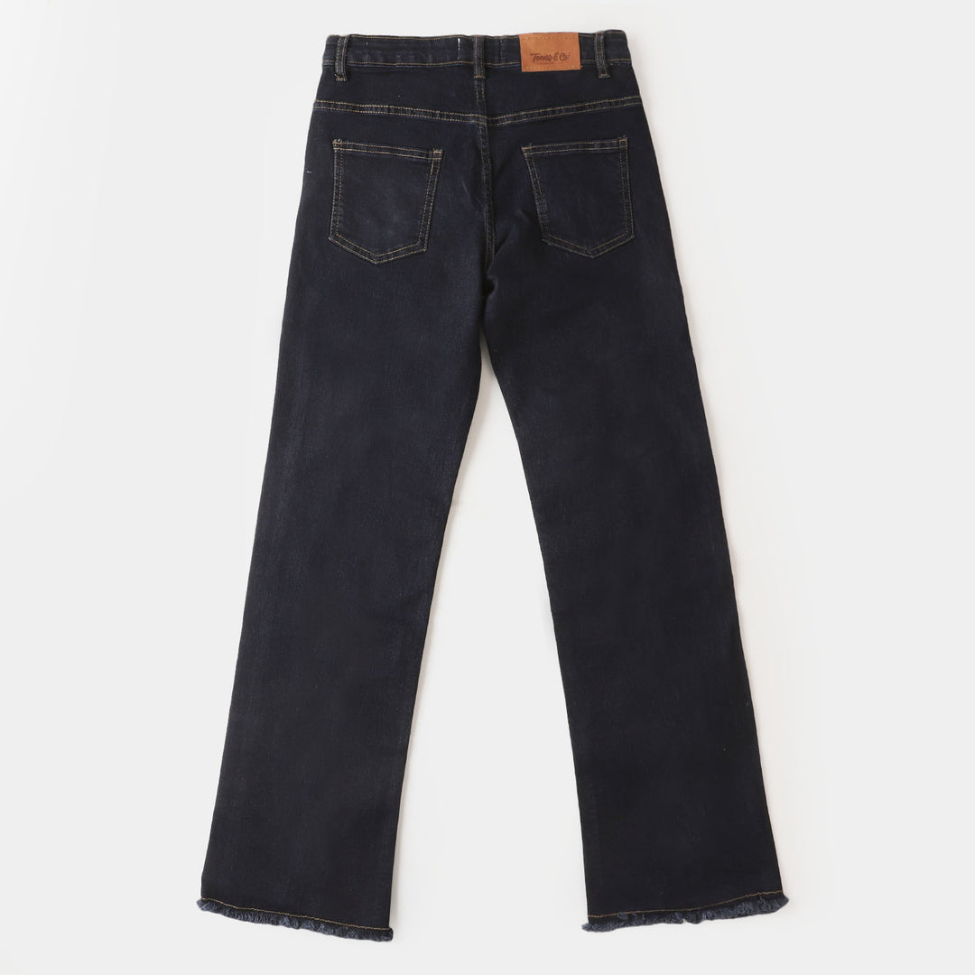 Teens Girls Denim Pant Silver Studs - DARK BLUE