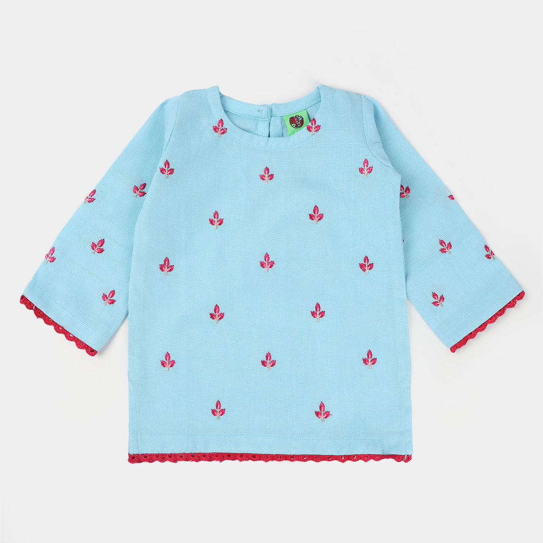 Infant Girls khaddar 2Pc Suit Leaf-Light Blue